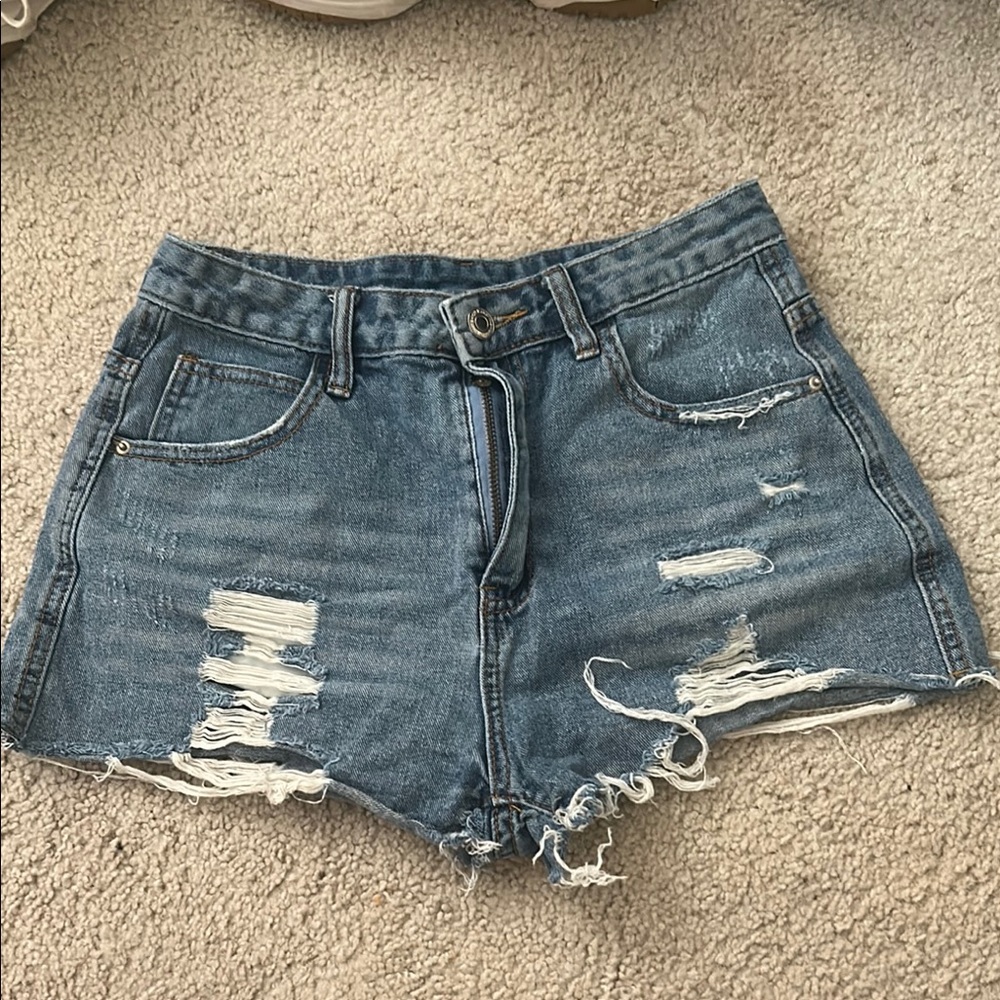 SHEIN Blue Distressed Jean Shorts High-Waisted